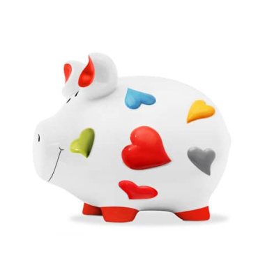 Spardose Schwein (gro&szlig;) 101773 , "bunte Herzen ~Aufdruck|ohne|#~"